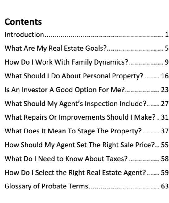 Image of a table of contents with typographical errors in each entry, including sections like "intoductions" and "how do i my real state goals?.